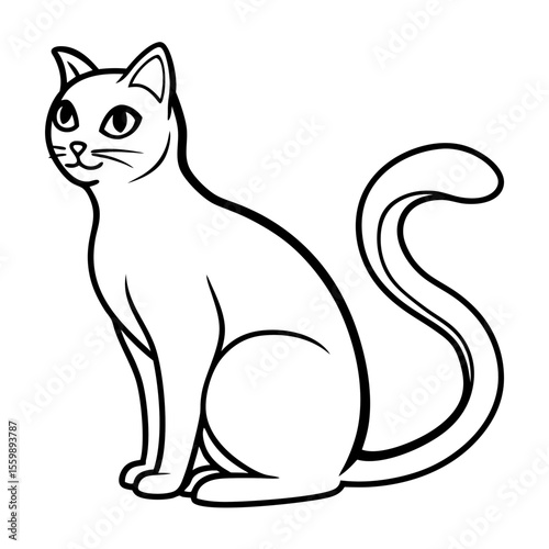 Clean black line art of a black cat sitting with curved tail — white background 1