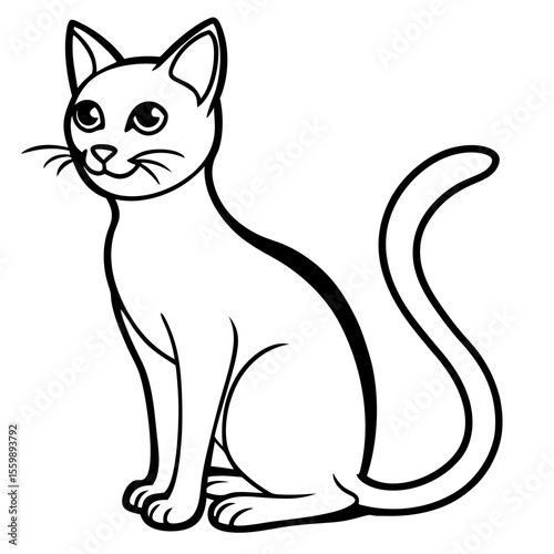 Clean black line art of a black cat sitting with curved tail — white background 1