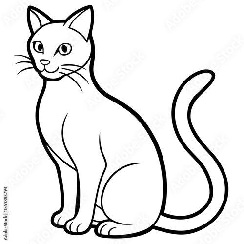 Clean black line art of a black cat sitting with curved tail — white background 1
