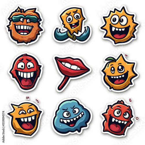 Wallpaper Mural Smiling Cartoon Characters with Various Expressions and Shapes Torontodigital.ca