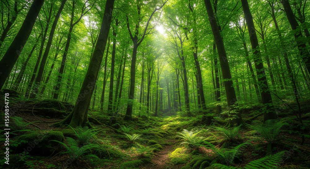 Fototapeta premium green forest in the morning