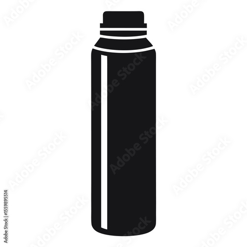 Solid silhouette of a thermal insulated bottle with screw lid on white background
