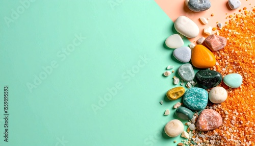 Soft tosca and pink gradient color with colorful small stones