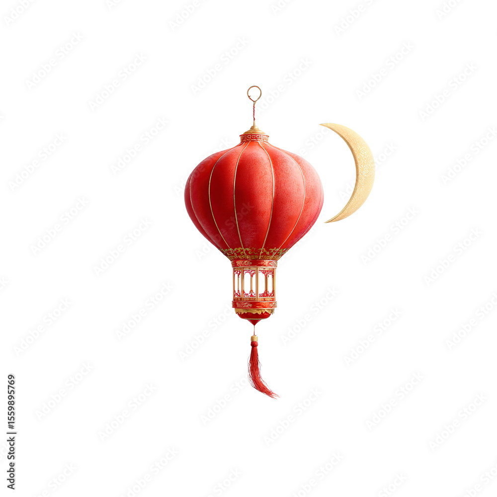 Obraz premium Red Chinese Lantern and Crescent Moon - Festive Asian Symbol