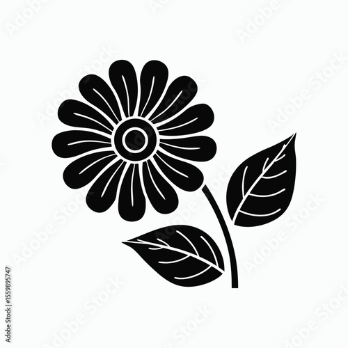 Simple Flower Silhouette with Leaves Design Vector Illustration