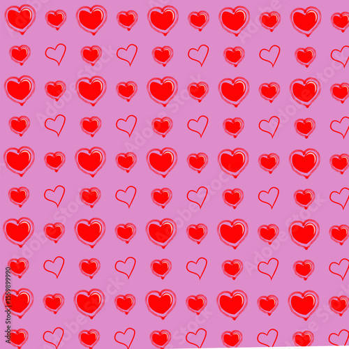 Red hearts on a purple background. Seamless repeating heart pattern. Background, repeating pattern. Traditional symbol of love. Background for cards, and amorous occasions.