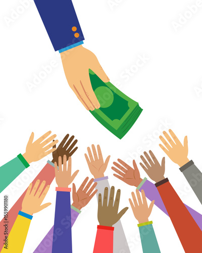 People Hands Reaching For Money.
