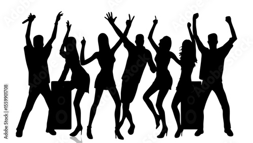 vector silhouettes of  dancing people