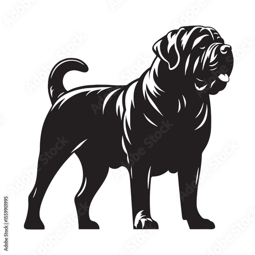 Displaying a recognizable Mastiff digital black vector, embodying its unique size - Mastiff silhouette - Mastiff Vector - Silhouette of Mastiff - dog vector

