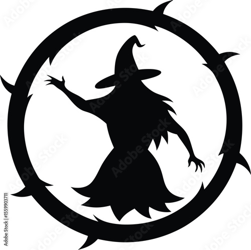 Enchanted Witch Silhouette Spooky Halloween Illustration