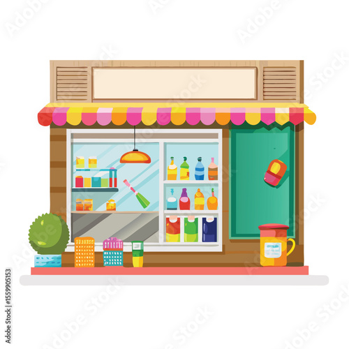 Bright and cheerful craft supply store storefront vector art design 