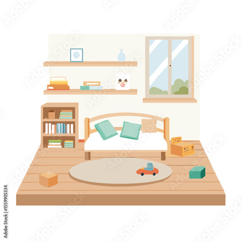 Bright and Minimalist Childrens Room with Wooden Elements and Vector Details vector art 