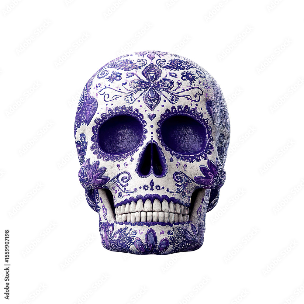 Obraz premium Ornate Purple and White Sugar Skull, Calavera Decor, Day of the Dead