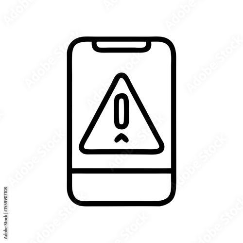 Minimal black line icon of a smartphone showing an emergency warning alert, commonly used for safety or notification interfaces.
