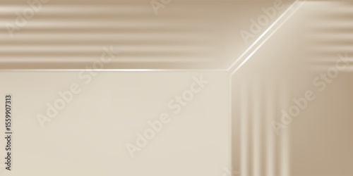 Beige Studio Room Wall Background with Light, Shadow on Table, Light Brown Background for Spring, Summer Product Presentation