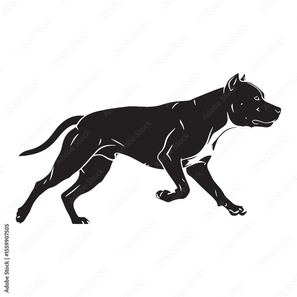 Fototapeta premium An artistic Pitbull digital black profile, with a minimalist yet striking aesthetic - Pitbull silhouette - Pitbull Vector - Silhouette of Pitbull - dog silhouette