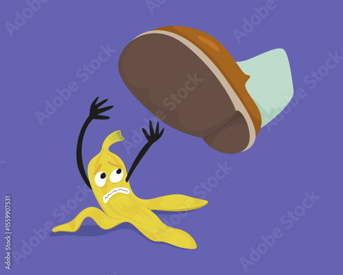 Cartoon Banana Peel On Floor.