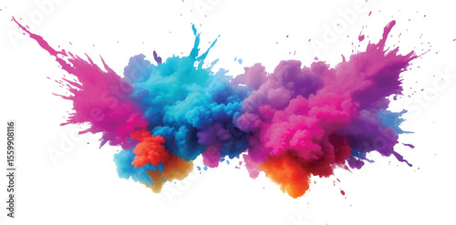 Rainbow Holi Color Explosion – Paint Powder Splash on White Background for Bright Festival Art and Design
