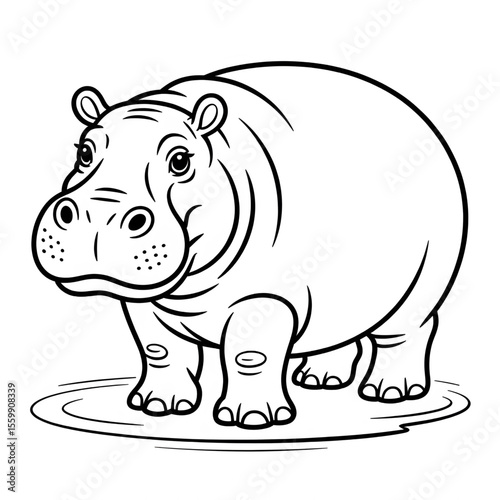 hippopotamus line art coloring page