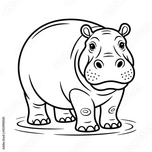 hippopotamus vector illustration line art