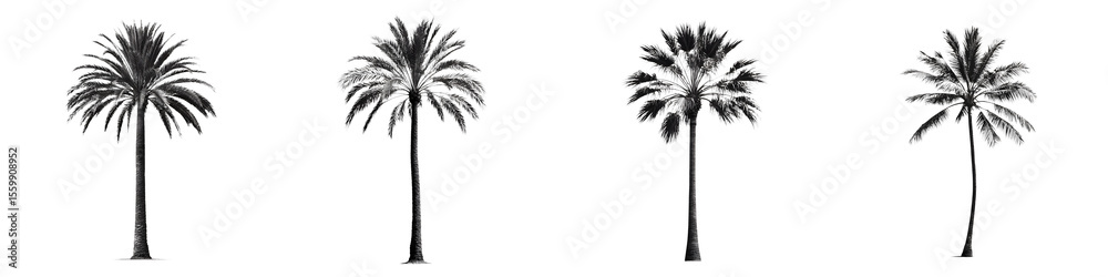 Fototapeta premium Palm Tree Silhouettes - Black and White Set of Four