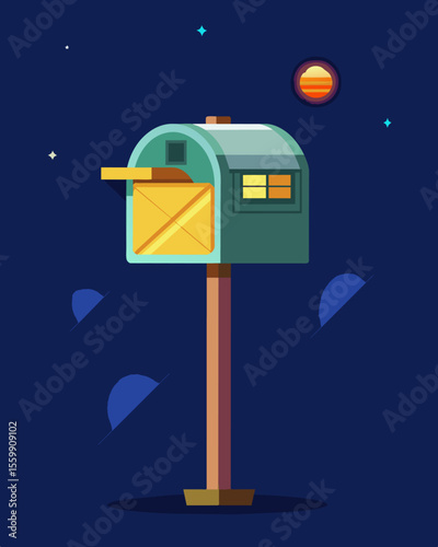 A large community mailbox with a solarpowered light on top making it easy to find at night.. Vector illustration