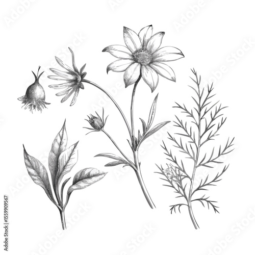 Exquisite vintage botanical drawings showcasing various flowers and leaves sketch vector art 