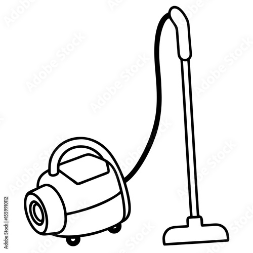 Flat Vacuum Cleaner Vector with Pipe & Wheels – No Human, White Background