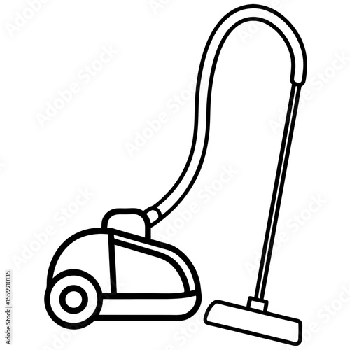 Flat Vacuum Cleaner Vector with Pipe & Wheels – No Human, White Background