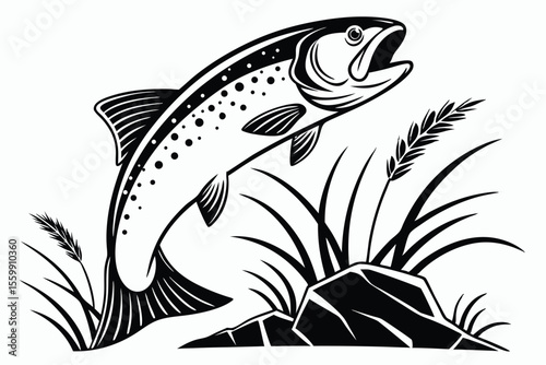 Trout jumping vector
