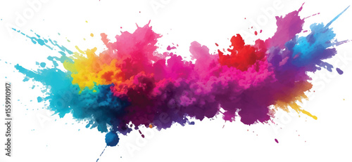 Colorful Holi Festival Powder Paint Burst – Multicolor Rainbow Dust Cloud Splash on White Background Representing Joyful Celebration and Artistic Cultural Expression
