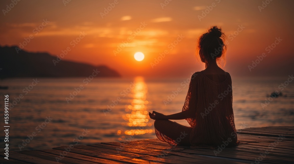 Fototapeta premium Sun pose rising slowly to feel the stillness within 