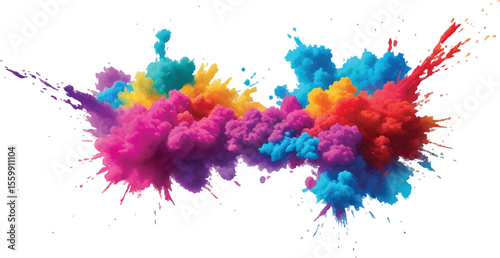  Holi Powder Color Explosion – Vibrant Rainbow Paint Burst Isolated on White Background for Festival and Celebration Themes
