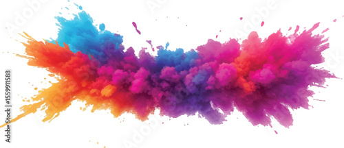  Holi Powder Color Explosion – Vibrant Rainbow Paint Burst Isolated on White Background for Festival and Celebration Themes
