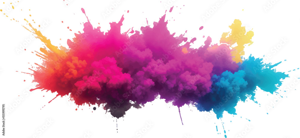 Fototapeta premium Holi Color Powder Splash – Bright Rainbow Paint Dust Explosion on White Background with Flying Particles, Symbolizing Indian Festival, Energy, and Vibrant Culture 