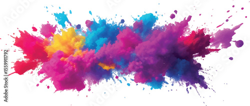  Holi Powder Color Explosion – Vibrant Rainbow Paint Burst Isolated on White Background for Festival and Celebration Themes
