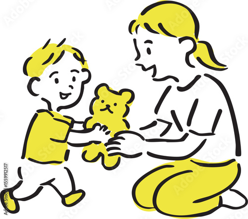 Child Giving Toy to Caregiver - Warm Family Interaction