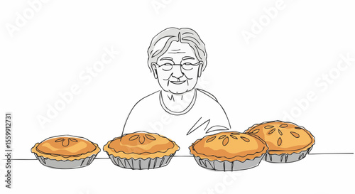 A loving old woman presenting baked apple pie