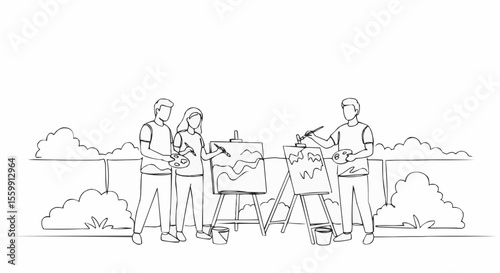 Group of people painting outdoors.