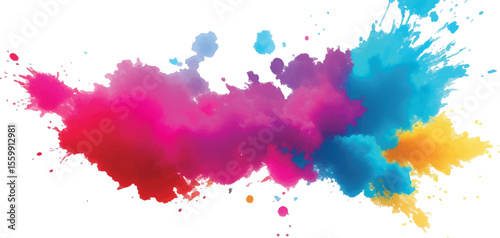 Rainbow Holi Festival Color Powder Explosion – Bright Multicolor Paint Dust Cloud Bursting on White Background with Energetic Vibe, Artistic Texture and Abstract Festival Design
