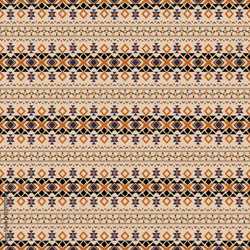 Seamless Tribal Aztec Pattern – Bold Geometric Boho Textile Design in Navy and Orange. design is perfect for fabric prints, home decor, wallpaper, wrapping paper, digital backgrounds.