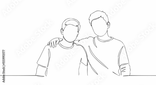 Two friends standing with arms around each other, capturing a moment of camaraderie