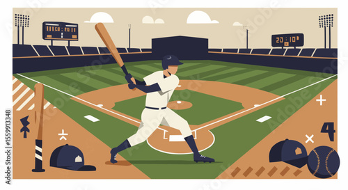 Baseball player swinging a bat on a baseball field.