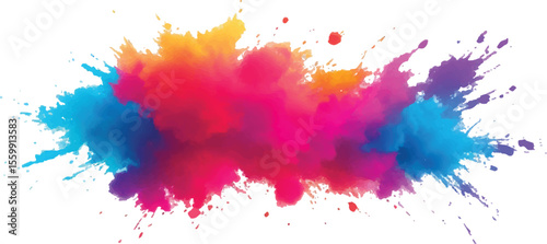 Vibrant Multicolor Powder Explosion on White Background – Bright Rainbow Holi Paint Splash with Colorful Dust Cloud in Motion, Symbol of Joy, Festival, and Artistic Creativity
