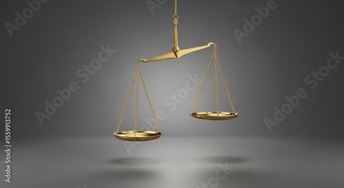 Golden scales of justice hanging and tilted to one side against a dark grey background. A concept image for showing imbalance, an unfair verdict, or a difficult choice.