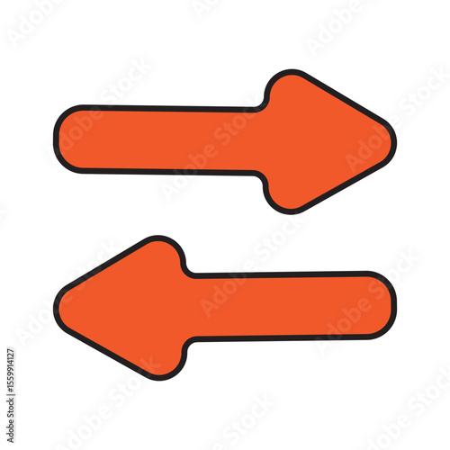 arrow pointing left right in circle orange for icon flat isolated on white, circle with arrow for button interface app, clip art arrow sign, arrow simple symbol for direction