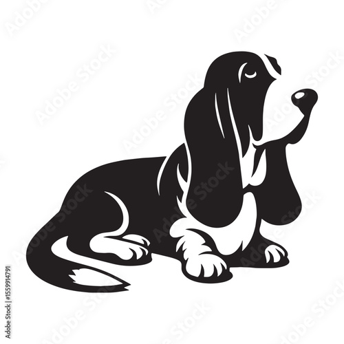 An exceptionally detailed Basset Hound digital black silhouette, perfect for clear rendering - Basset Hound silhouette - Basset Hound Vector - Silhouette of Basset Hound - dog silhouette

