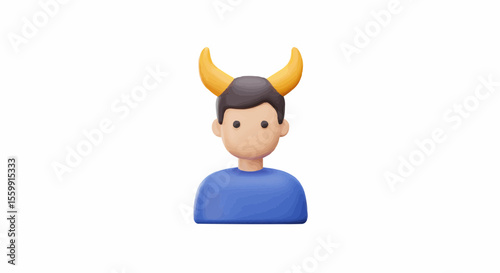 A surreal 3D illustration of a person with golden horns. 