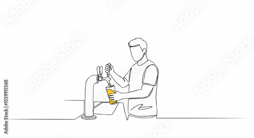 A man is pouring a refreshing glass of beer at the bar.