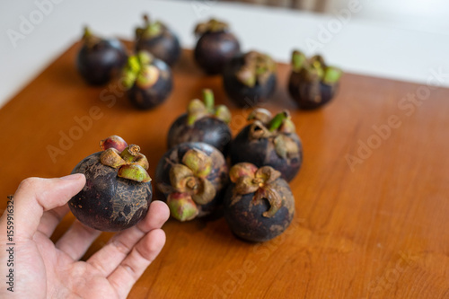 Mangosteen Fruits on a Blue Plate
